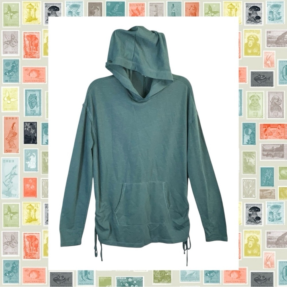 Mossimo Blue Green Textured Pullover Hoodie w Drawstring Sides Women Medium